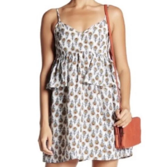 Anthropologie Oat + Fawn Peacock Feather Mini Dress Size Small - Picture 2 of 9